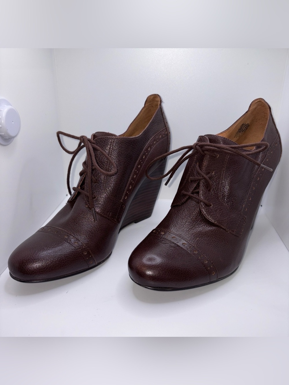Nine West VTG Leather Wedge Oxfords Chocolate Brown Size 11 Academia Classic